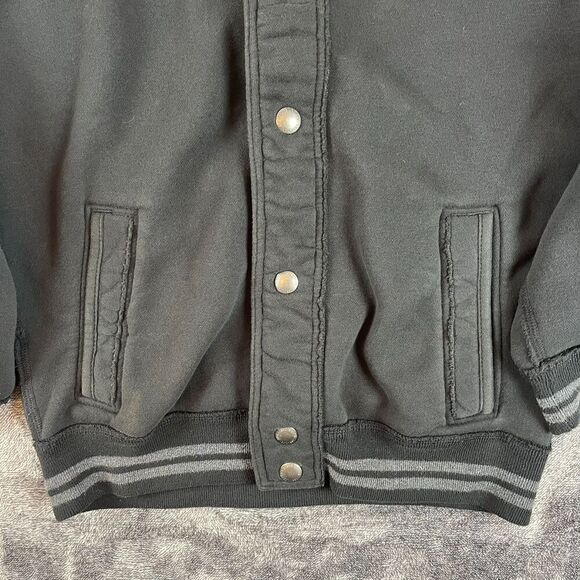 SOLD Abercrombie & Fitch Hooded Fleece Lined Jacket Black Gray Snap Button Men's - Picture 3 of 11